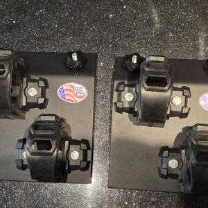 Black mounts on display with USA stickers.