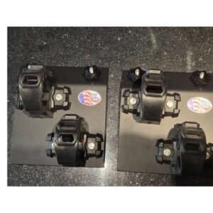 Heavy-duty brackets with bolts and stickers.